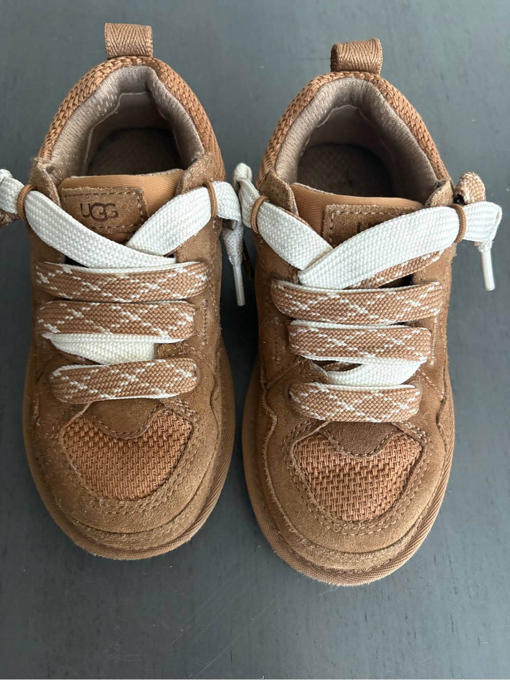 UGG Kids Brown Suede Sneaker with White Accents